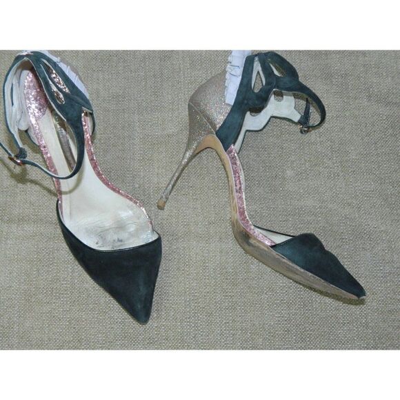 Sophia Webster‎ Black Suede  Gold Sparkle Evangeline Sandals Size 40.5 EU  10 US - Picture 1 of 12